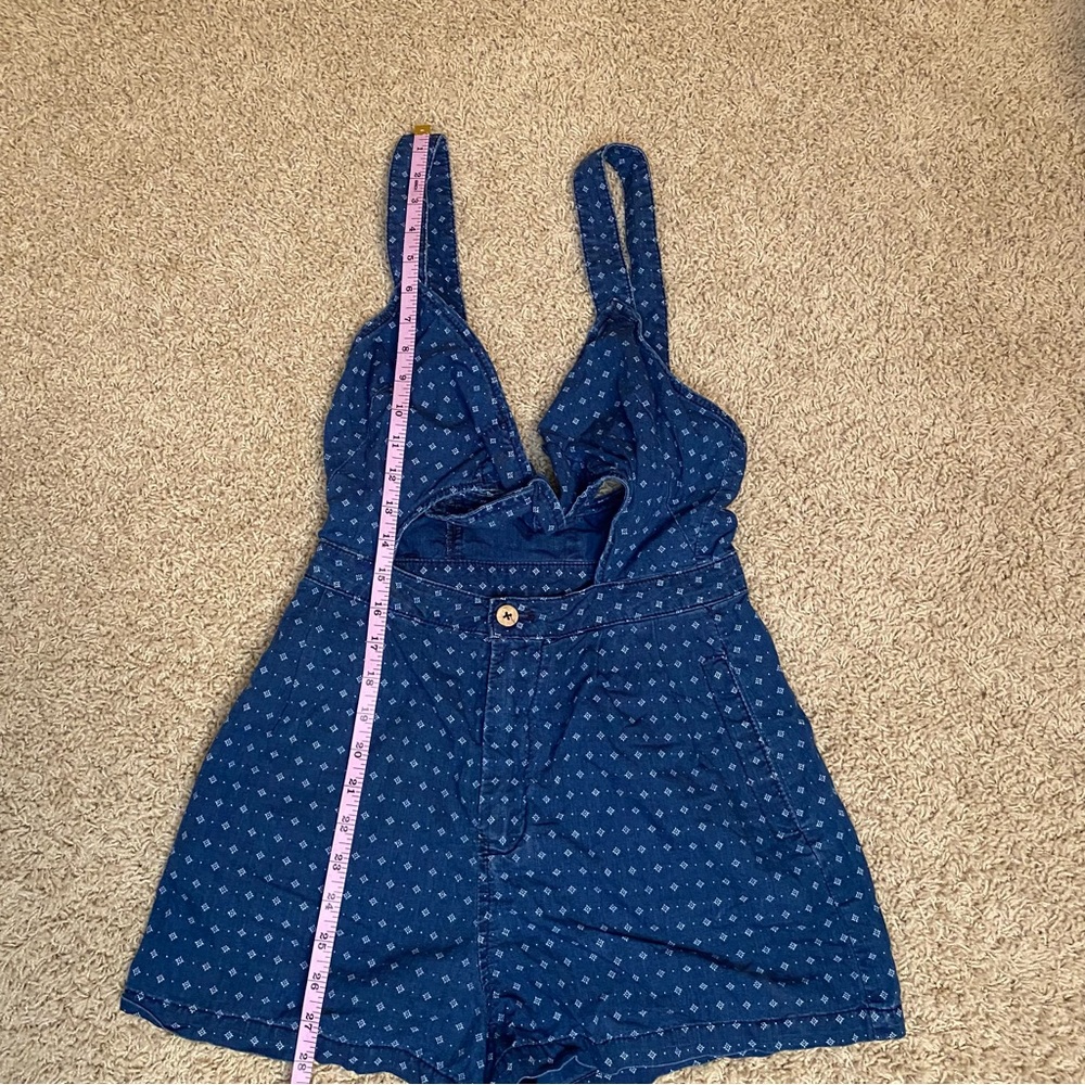 free people | boho chic denim blue romper with tie front cutout